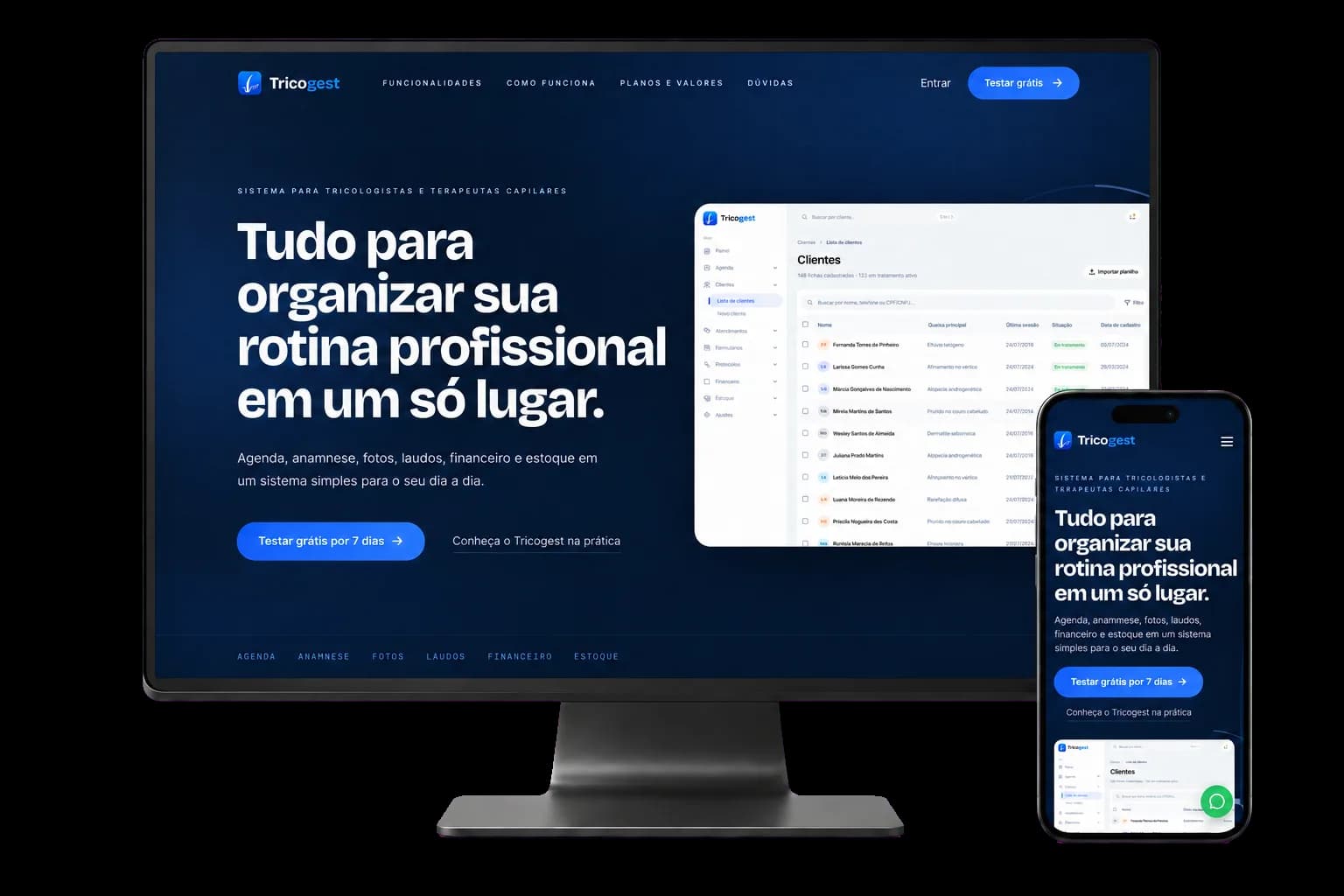 Site da TRICOGEST em monitor e celular